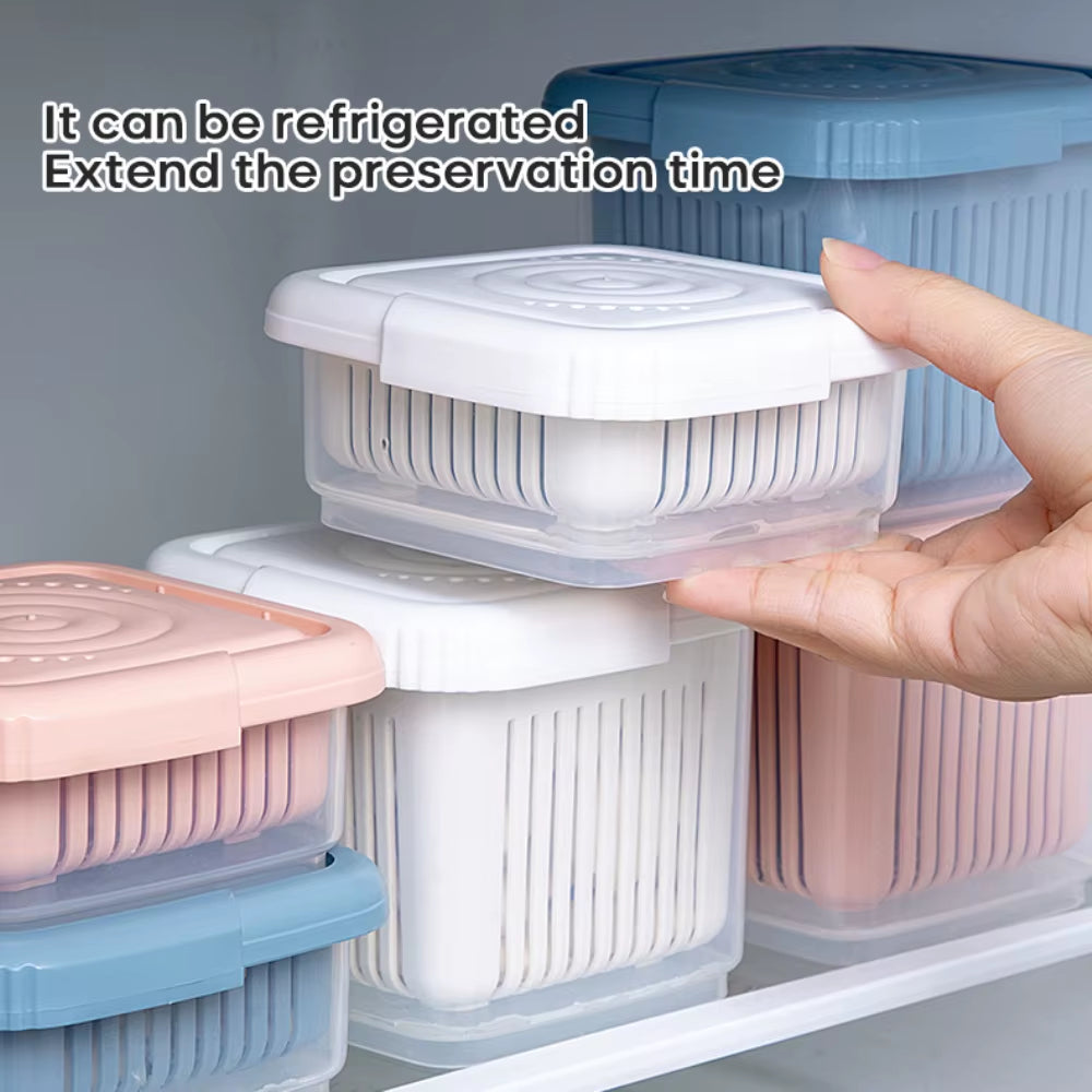 1Pc Kitchen Gadget Plastic Storage Box Fresh-Keeping Box Refrigerator Fruit Vegetable Drain Crisper Kitchen Storage Containers