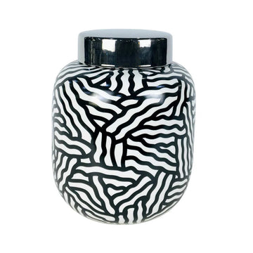 Brownsburg Ginger Jar for Living Room Furniture, Modern Home Decor Abstract Piece in Black and White