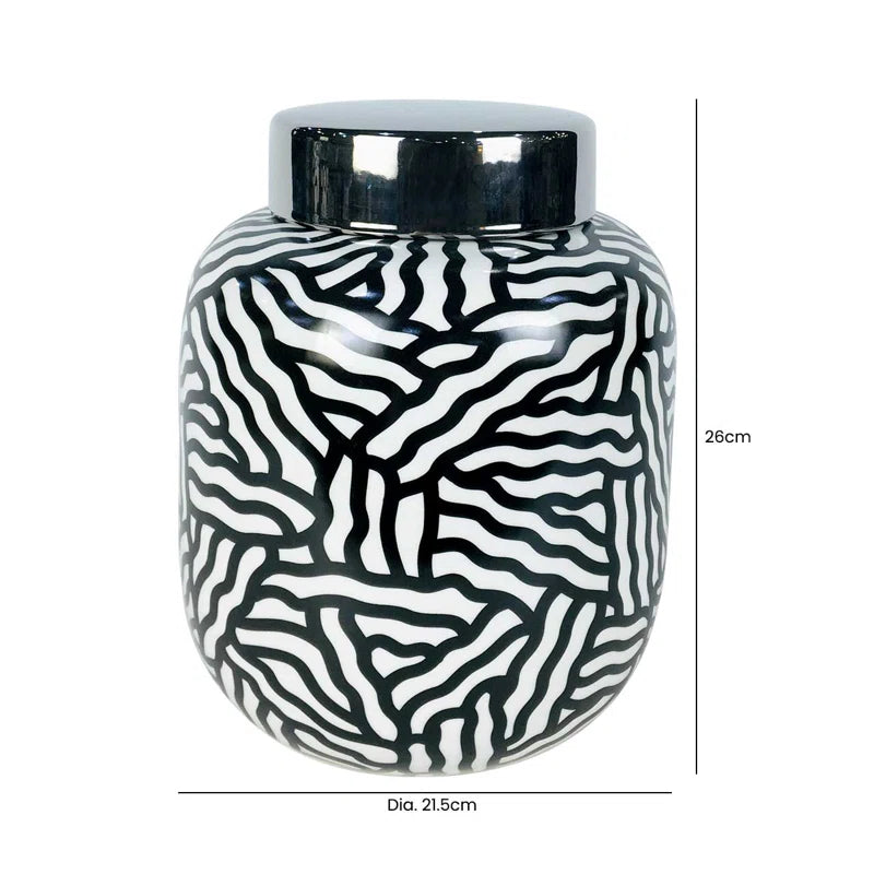 Brownsburg Ginger Jar for Living Room Furniture, Modern Home Decor Abstract Piece in Black and White