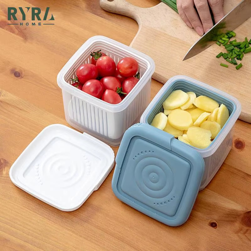 1Pc Kitchen Gadget Plastic Storage Box Fresh-Keeping Box Refrigerator Fruit Vegetable Drain Crisper Kitchen Storage Containers
