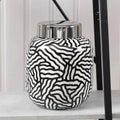 Brownsburg Ginger Jar for Living Room Furniture, Modern Home Decor Abstract Piece in Black and White